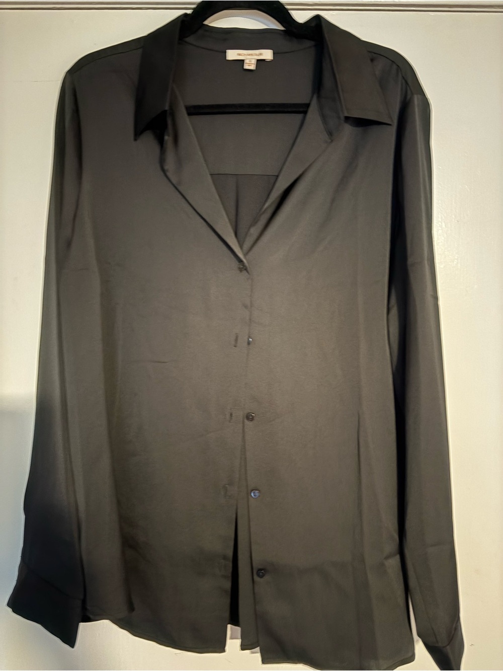 Skies Are Blue Black Satin Look Button Down Blouse XL Silky Workwear